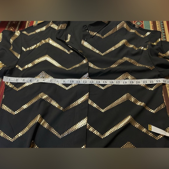 Metallic Gold Chevron Striped Long Sleeve Shirtdress - Picture 5 of 6